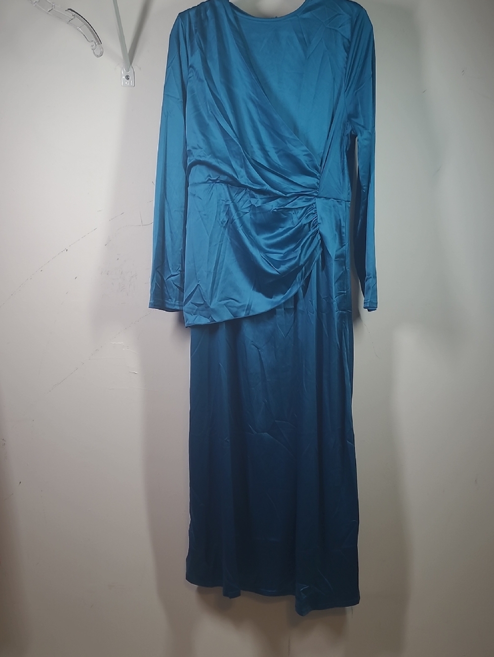 Teal Long Sleeve Draped Maxi Dress